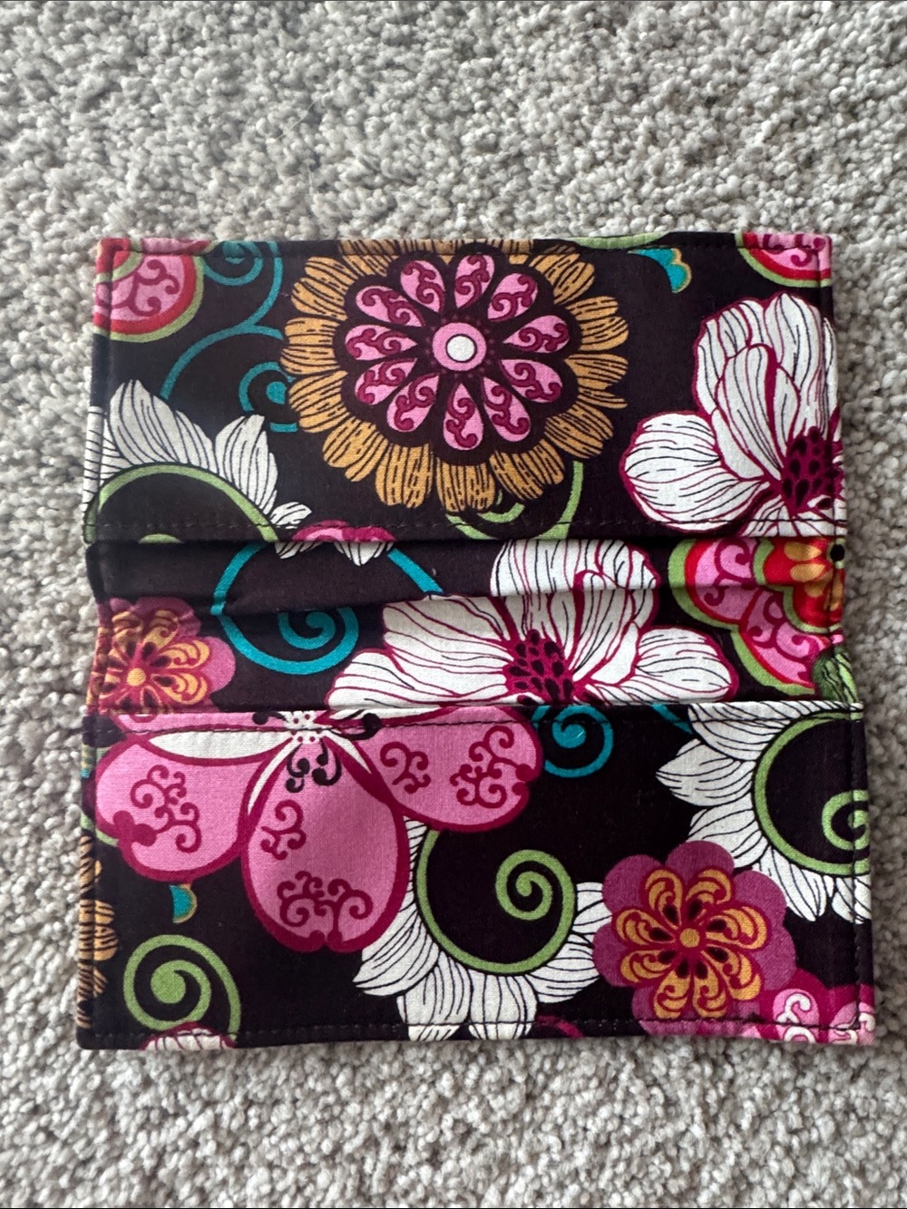 Vera Bradley Black Quilted Floral Checkbook Cover with Pink & Green Accents - Picture 2 of 3